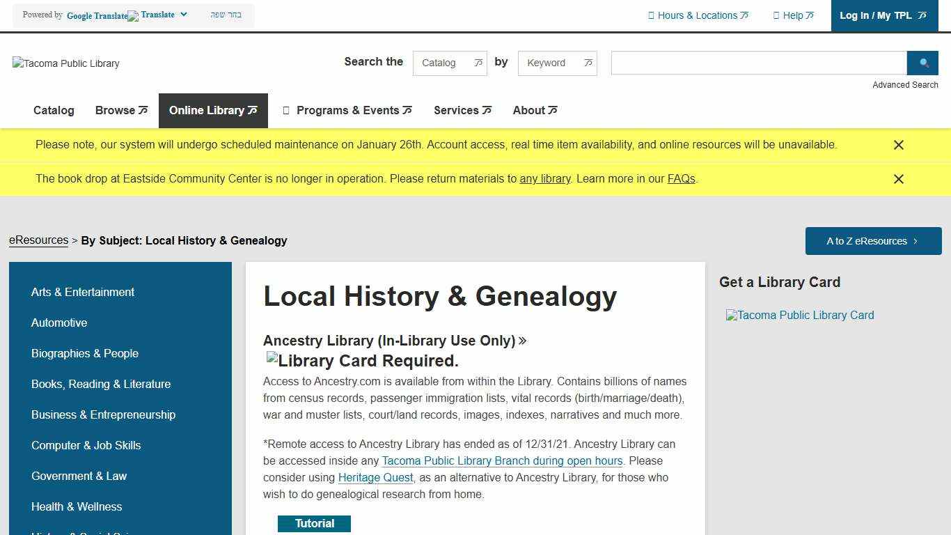 Local History & Genealogy Tacoma Public Library