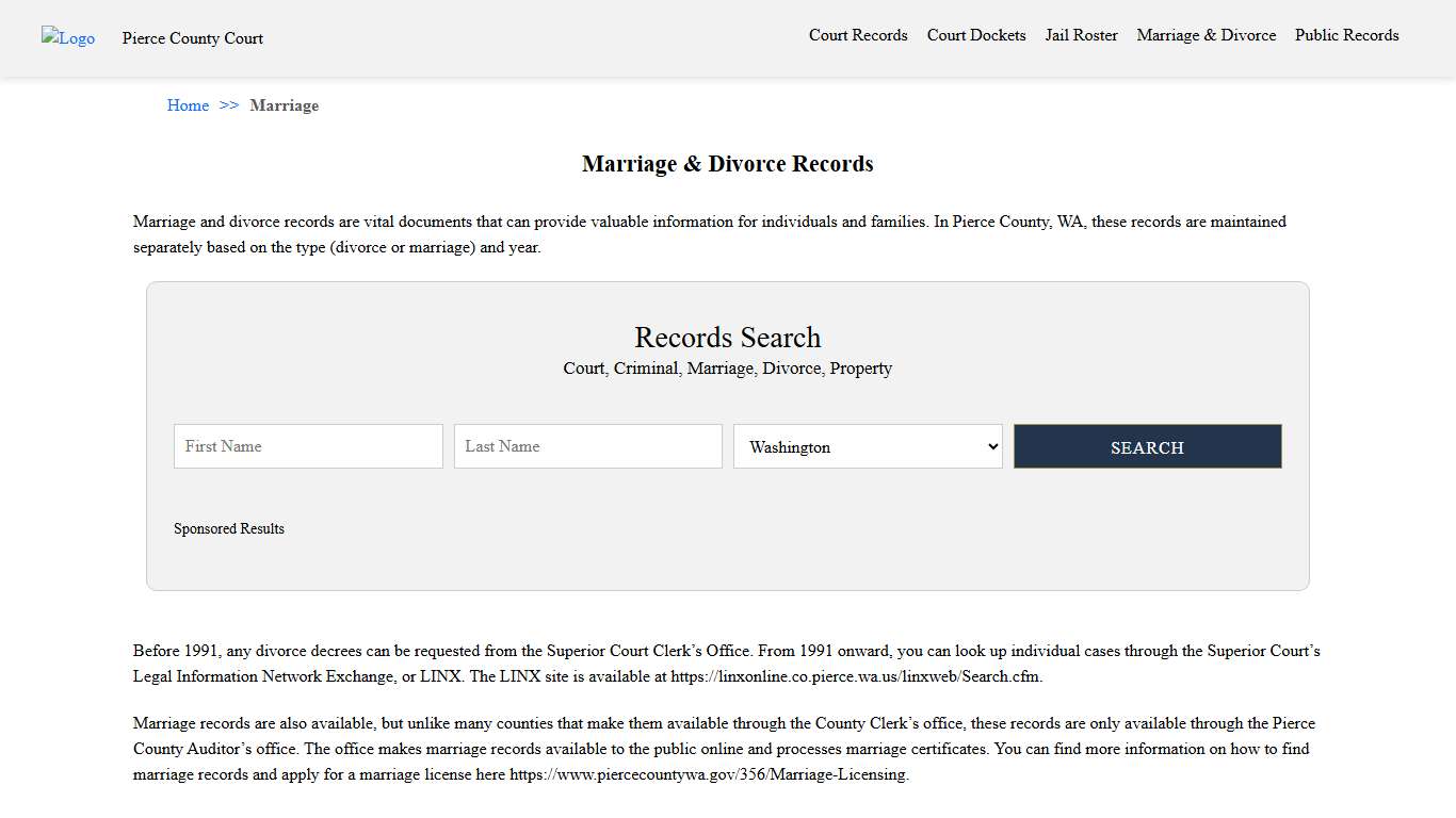 Marriage & Divorce Records Pierce County Court