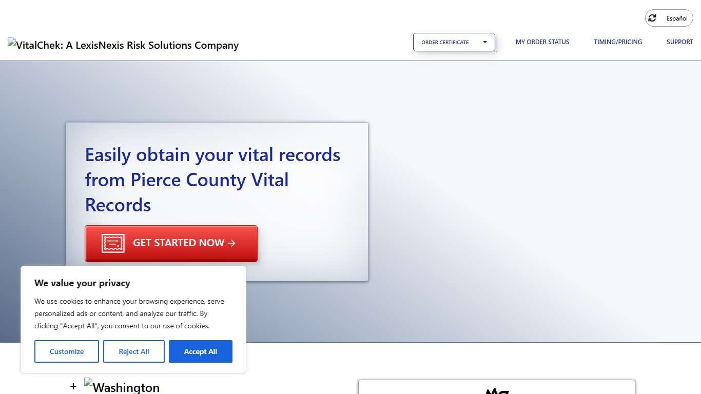 Pierce County Vital Records (WA) Order Certificates - VitalChek