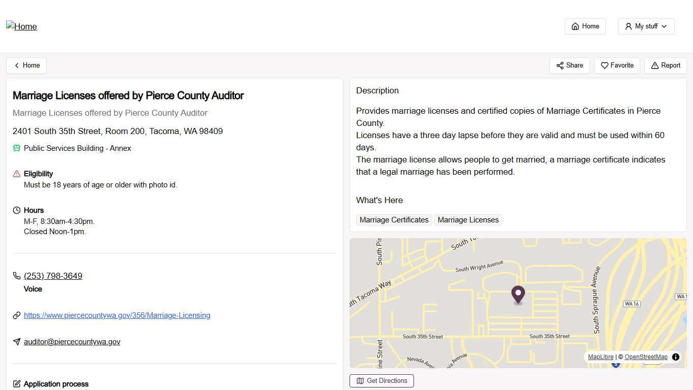 Marriage Licenses offered by Pierce County Auditor